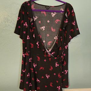 Torrid Cross Body Dress Shirt | Black and Pink Flowers